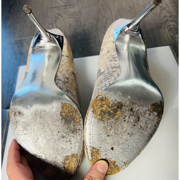 Sam Edelman snakeskin print open toe heels sz 10 - Picture 4 of 5